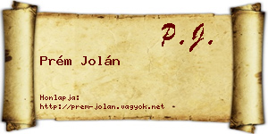 Prém Jolán névjegykártya